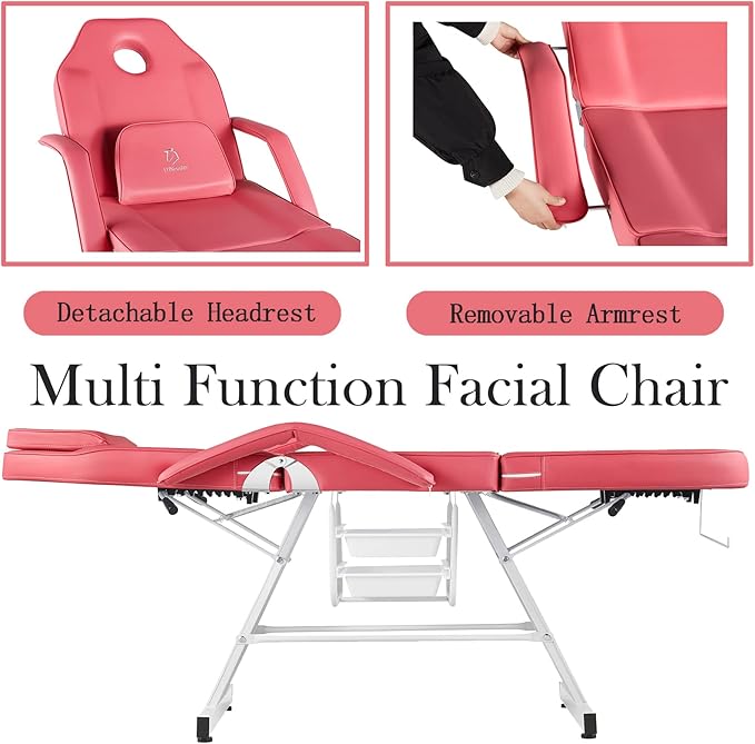 Facial Chair,73 inch Tattoo Chair for Client,3-Section Adjustable Massage Table with Hydraulic Stool, Multipurpose Beauty Beds Salon Equipment for Esthetician, Tattooshop, Spa