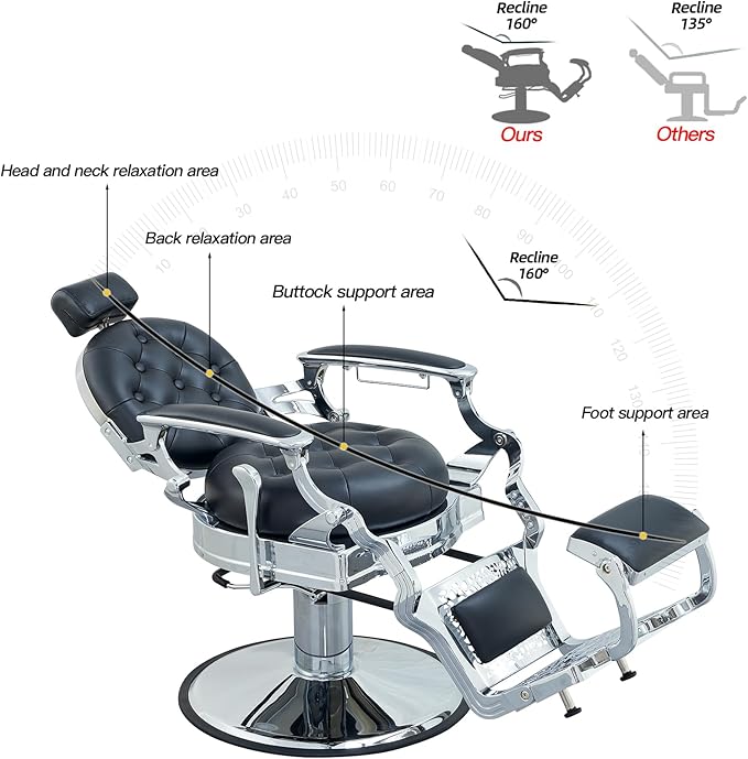 Antlu Barber Chair Salon Chair Hair Stylist, Vintage Heavy Duty 700lbs Hair Styling Chairs for Barbershop Beauty Tattoo Massage (Black-Silver)