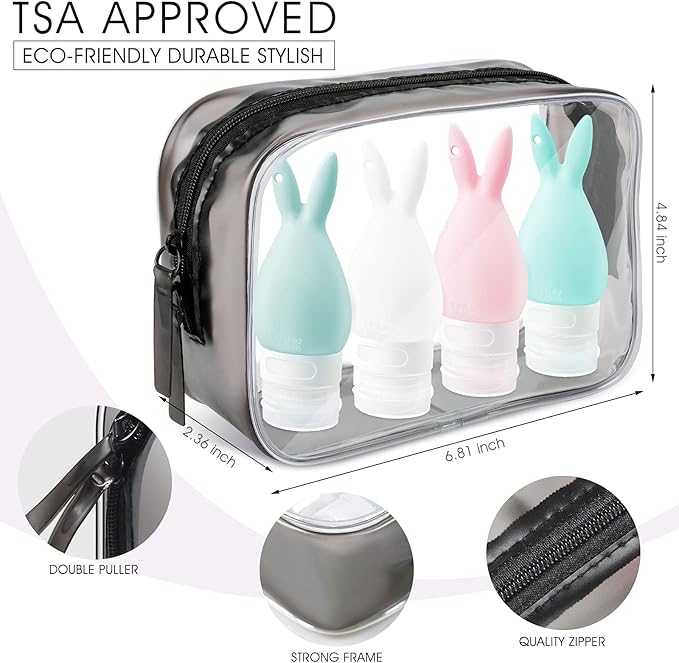 INSFIT Portable Travel Bottles, TSA Approved Leak Proof Containers for Toiletries, BPA Free Refillable Accessories for Shampoo, Body Wash, Liquids (4 Pack)