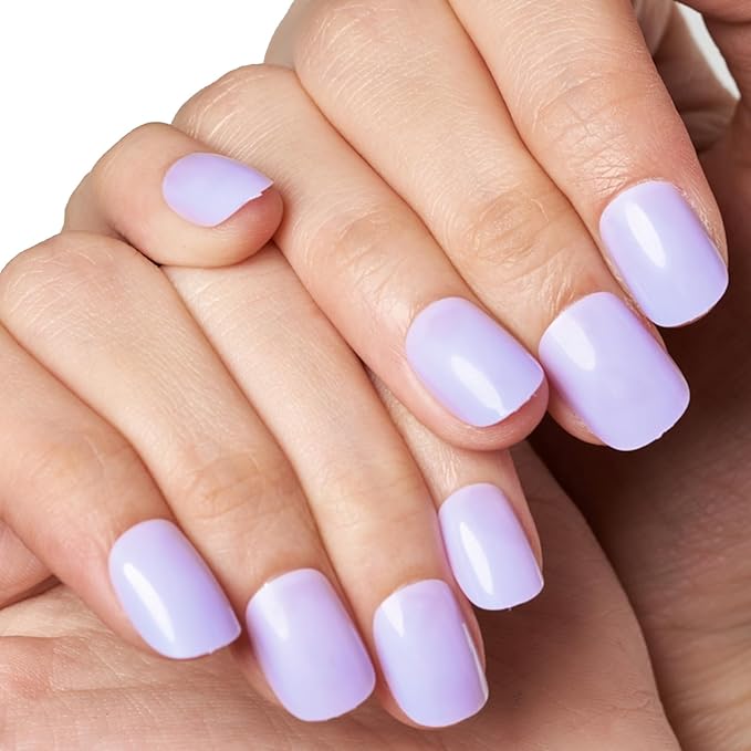 GLAMERMAID Extra Short Press on Nails 24PCS, Light Purple Fall Gel Glue on Nails, Glossy Round Reusable UV Finish Fake Nails Acrylic False Nails Manicure Kits for Women