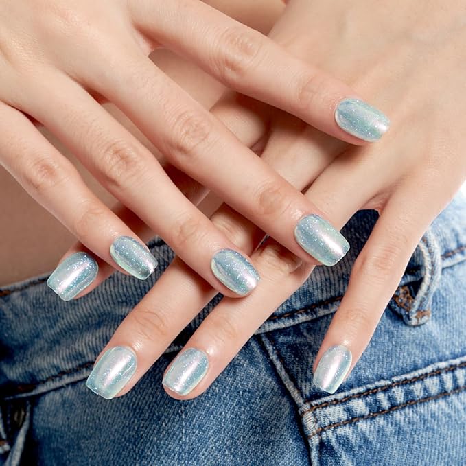 GLAMERMAID Glitter Silver Press On Nails Extra Short Square, Handmade Jelly Soft Gel Nails Fake Nails kit, Glossy Nails Glue on Nail Reusable Acrylic False Nails Manicure Kits for Women