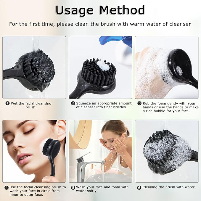 4 Pcs Large Face Scrubber, Beomeen Facial Cleansing Brush Charcoal Black Bristles Exfoliator Soft Brush with Lid for Gentle Deep Cleansing and Exfoliating