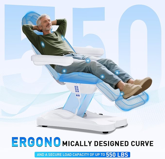 Fully Electric Beauty Tattoo Chair Facial Bed with 3 Motor for Esthetician Clients, Multi-Functional Adjustable Backrest and Legrest Electric Spa Chair with 200W Motor for Physical Therapy