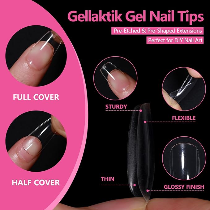 Short Square Nail Tips 504PCS, Clear Acrylic Full Cover Gel Press on Nail Tips for DIY Salon, 12 Sizes Pre-Shaped False Nails with Glossy Finish, Professional Manicure Kit & Easy Application