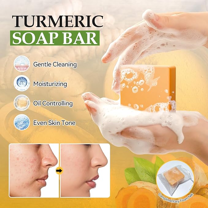 Turmeric Skin Care Set Christmas Gifts for Teens, Skincare Gift Set with Turmeric Soap, Oil, Cream & Scrub to Even Glow Tone, Hydrating Travel Skincare Set Natural Facial Kit for Women & Teen Girls