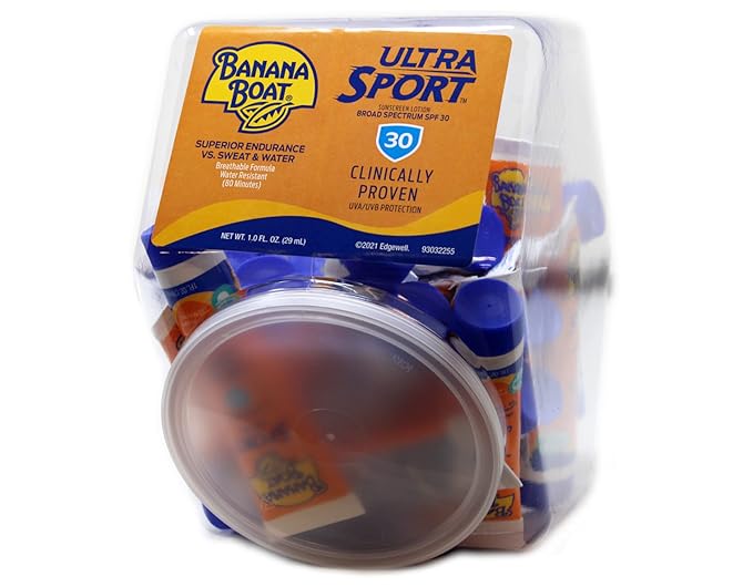Banana Boat Sport Performance Sunscreen Lotion 30 SPF, 1 oz, Fishbowl 24 count each (Value Pack of 6)