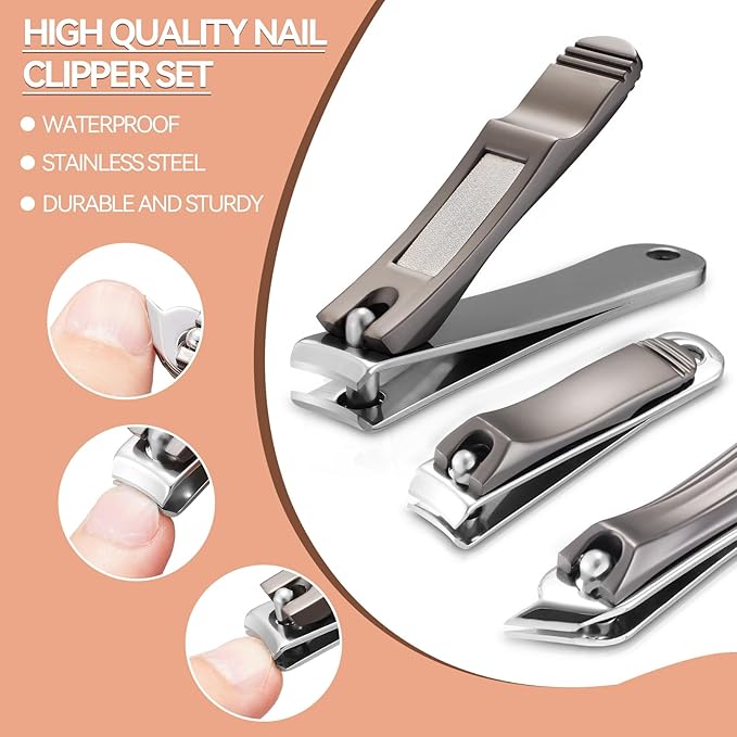 6-in-1 Stainless Steel Manicure Kit, Nail Clipper + Nose Hair Scissors + Ear Spoon | Mili-Grade Blades & TSA Compliant | Portable Travel Essentials