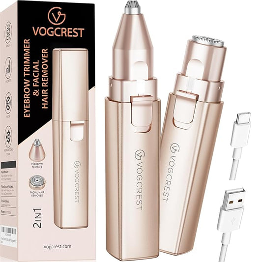 Rechargeable Facial Hair Removal for Women: 2-in-1 Electric Eyebrow and Facial Hair Removal Device - Suitable for eyebrows chin cheeks Features a built-in LED light