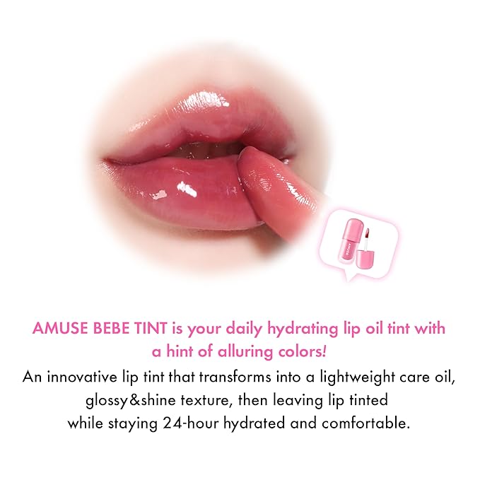 Amuse SEOUL BEBE TINT - 06 PINK FIG | 24-hour Long-lasting Lip Stain, Plumping, Hydrating, Moisturizing, No Peel Off, Lip Care, Treatment, Non Sticky, Korean Lip Tint for Dry Lips