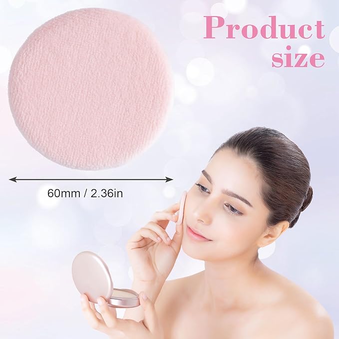 12 Pack 60mm Round Powder Puffs for Foundation Makeup Applicators, Soft Cotton Skin-Friendly Face Powder Sponge Velour Velet Puffs Pads for Cream Cosmetics- Pink