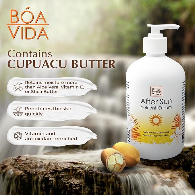 BoaVida After Sun Lotion Nutrient Body Cream and Tan Enhancer - Sun Burn Recovery Cream for After Sun Exposure, Made with Cupuacu Butter 16 Ounce