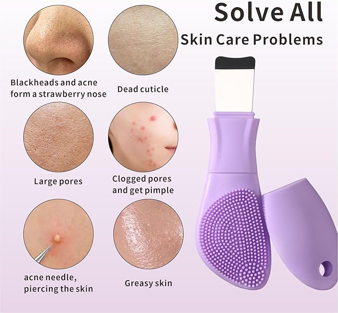 Blackhead Remover Skin Scrubber Pore Cleaning Brush for Face & Nose- 2 in 1 Silicone Face Scrubber & Mask Applicator for Deep Cleaning, Daily Skin Care Tool for Women & Men (Purple)
