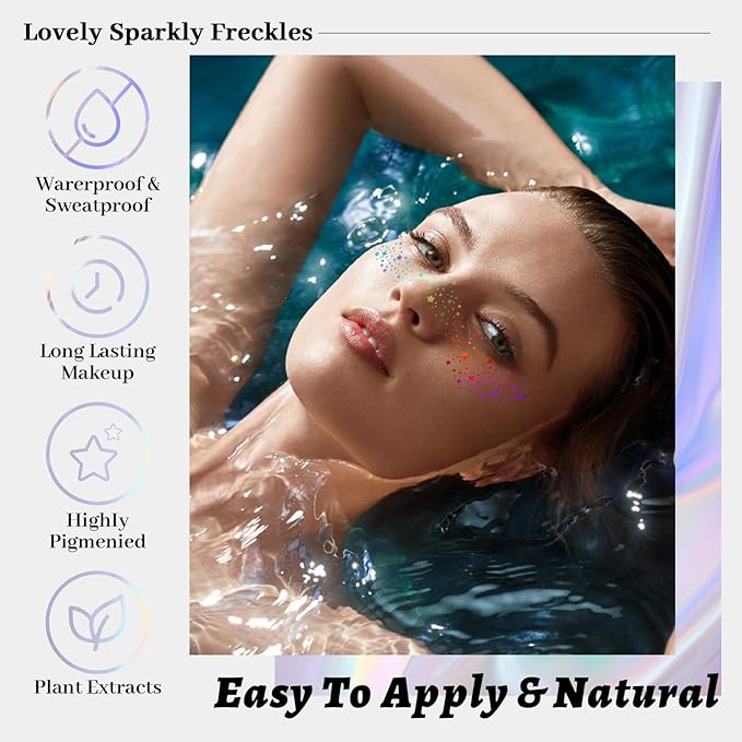 8Pcs Chameleon Glitter Freckles Face Tattoo, Cute Star Holographic Multichrome Waterproof Glitter Speckles Patches, Long Lasting Temporary Tattoos Sticker Makeup for Festive Rave Accessories02