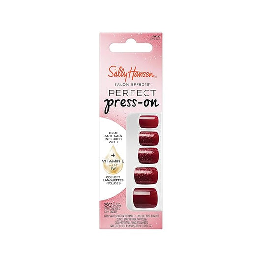 Sally Hansen Salon Effects Perfect Press-On Nails | Square Shape | Easy to Apply, Non-Damaging | 30 Nails, Nail Glue, Adhesive Tabs, File | Infra-Red