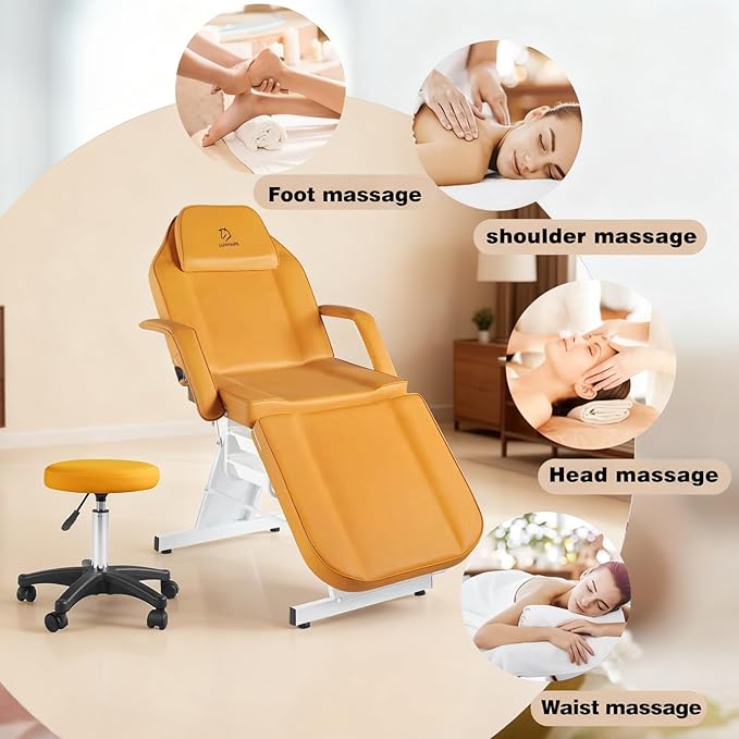 Facial Chair Massage Table 73in 3-Section Multipurpose Massage Bed Professional Tattoo Chair Salon Spa Equipment for Facial Spa Beauty Spa Salon Equipment-Orange