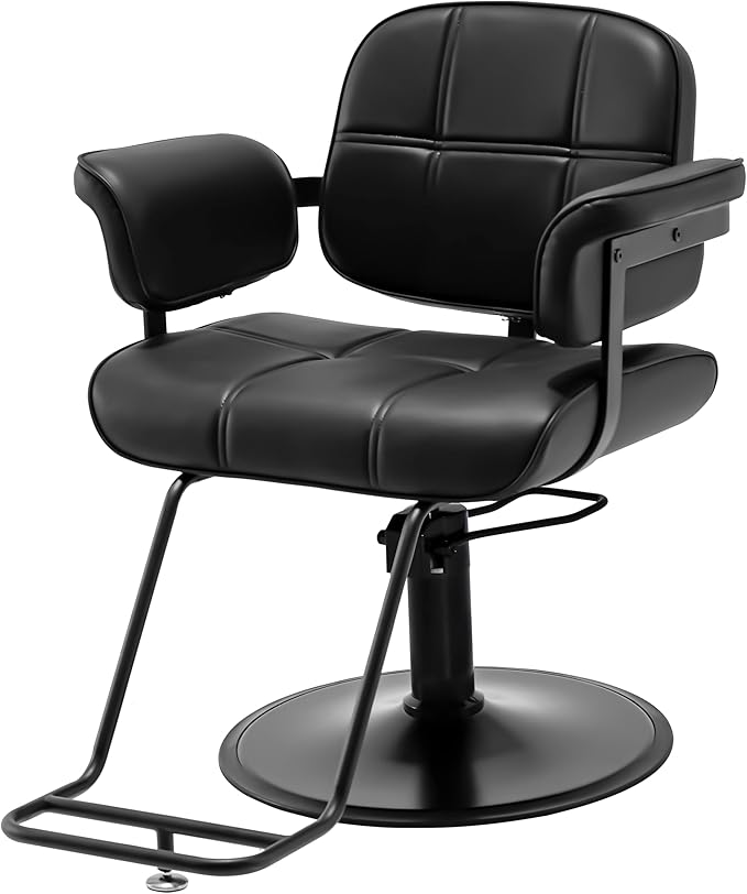 Barber Salon Chair, Extra Wide Hair Styling Chair with Heavy Duty Hydraulic Pump, 360° Swivel Height Adjustable Braiding Design, Luxury Beauty Salon and Barbershop Equipment, Black