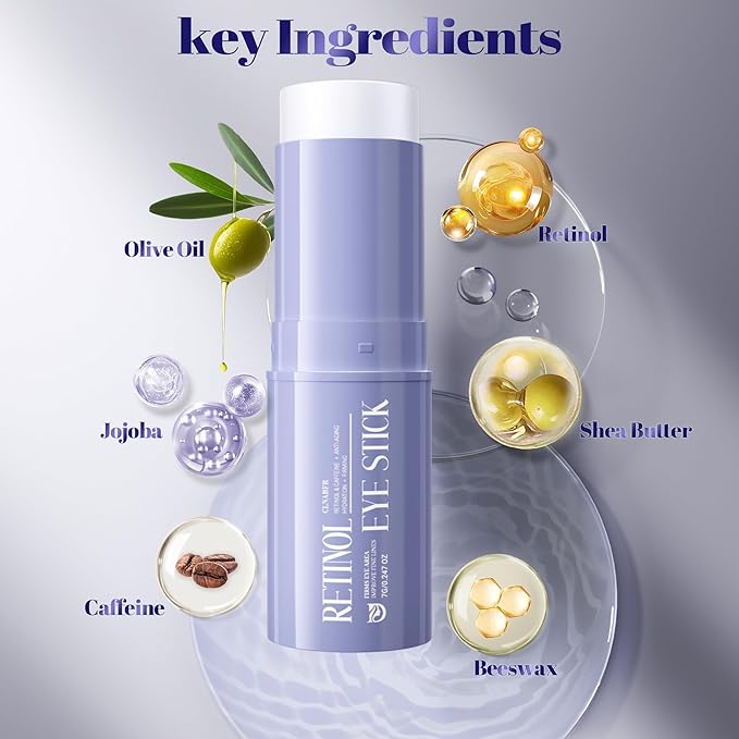Retinol & Caffeine Eye Balm Stick for Dark Circles, Puffiness, Fine Lines and Eye Bags, Anti Aging Under Eye Cream Smooths Wrinkles Moisture Stick (0.24oz/7g)