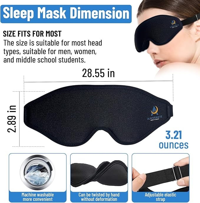 3D Sleep Mask for Men Women | 100% Blackout, Zero Eye Pressure, Breathable Material | Comfortable Night Blindfold for Sleeping, Travel and Meditation (Black)