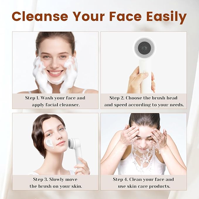Facial Cleansing Brush, Electric Face Scrubber with 2 Rotational Directions, 3 in 1 Facial Brushes for Cleaning and Exfoliating, 3 Speeds Adjustable, Waterproof Face Wash Brush for Men Women