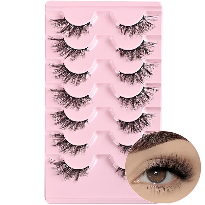 FARRED Half Lashes Cat Eye Lash Wispy Fake Eyelashes Short 7 Pairs Natural Strip Lash Fluffy Mink Fox Eye Lashes Pack Small Full Pestañas (A13 | 5-14MM)