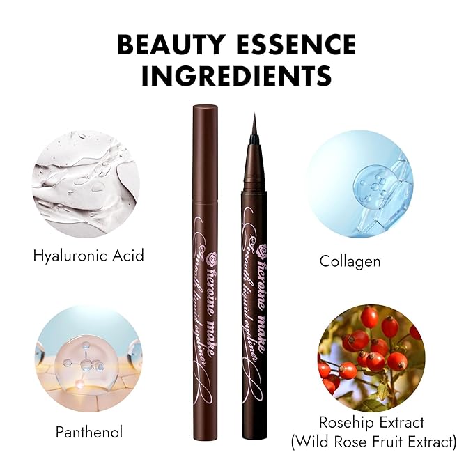 Heroine Make by KISSME Liquid Eyeliner Pen with Ultra-Fine 0.1mm Tip, Waterproof Eyeliner for Sensitive Skin, Cat Eye Liner for Long Lasting Wear, Made in Japan, SMOOTH Exquisite Brown, 1 Count