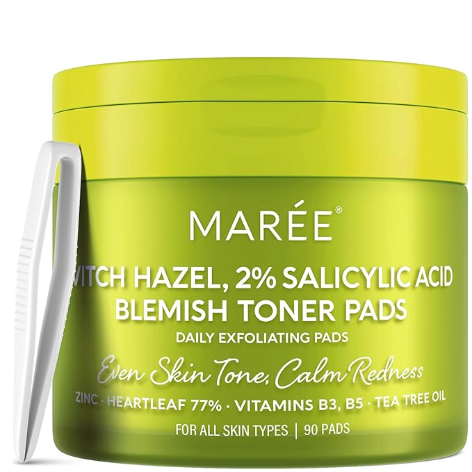 MAREE Blemish Acne Clearing Polishes - Daily Facial Radiance Toner Pads - Witch Hazel Pads Acne Face Toning - Acne Skin Care with BHA Salicylic Acid - Blemish Clearing Witch Hazel Device