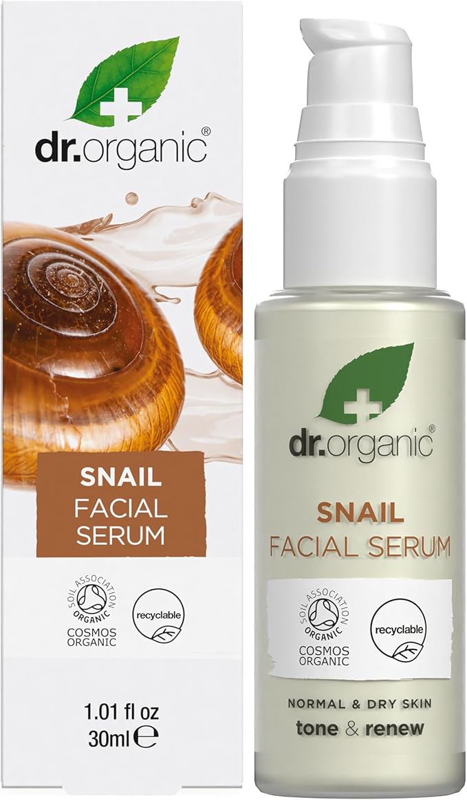 Dr. Organic Snail Gel Facial Serum | Hydrates and Restores Skin, Reduces Fine Lines, Natural, Certified Organic, Paraben & SLS-Free, 30 mL / 1 fl oz