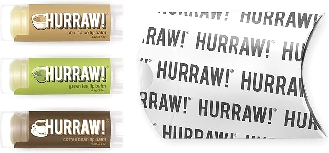 Hurraw! Chai Spice, Green Tea, Coffee Bean Lip Balms, 3 Pack Bundle: Organic, Certified Vegan, Cruelty and Gluten Free. Non-GMO, 100% Natural Ingredients. Bee, Shea, Soy and Palm Free. Made in USA