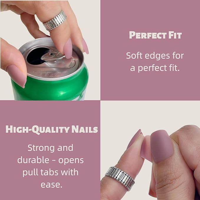 Press On Nails – 30PCS Short Coffin Matte Cat Eye Fake Nails in Dusty Rose – Durable Glue-On Nails for Women with 12 Sizes – Reusable & All-Occasion Ready