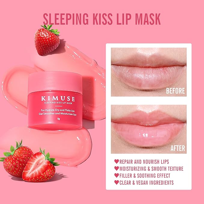 KIMUSE Lip Sleeping Mask Set - Overnight Treatment Lip Care Products | Moisturize & Nourish, Cracked Dry Lips, Intense Hydration with Shea Butter (Colorful Berries)