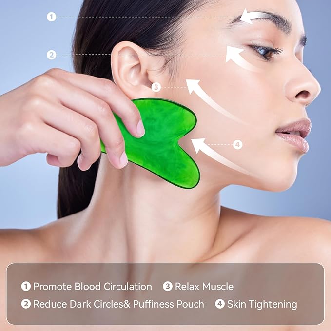 Body Gua Sha Tool Cellulite Guasha Tool for Body Body Massage Tools (Natural Resin) Lymphatic Drainage Tool Guasha Tool for Face，Back, Legs, Women's Body Shaping Tools (Green)