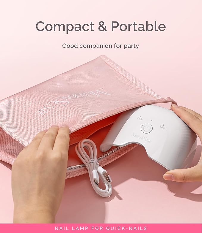 MelodySusie Small LED UV Nail Lamp with Lightweight Design, P-ART06F Nail Dryer with Simple Button Control Cures All Soft Gels at Home, Especially Half-Cured Gel, Base Coat & Top Coat White