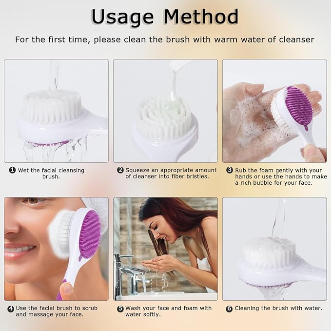 Silicone Face Scrubber Double Side, Beomeen Handheld Facial Cleansing Brush 2 in 1 Face Cleanser Brush for Deep Cleansing and Exfoliating, Blackhead Makeup Removal 2 Pcs