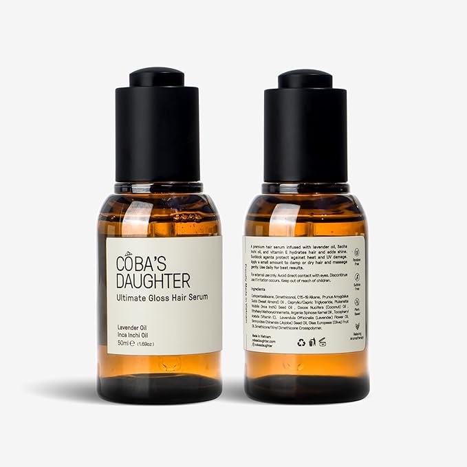 COBA'S DAUGHTER Heat Protectant & Frizz Control Oil | 7 Herbal Oils Infused | Hair Gloss Treatment | Hair Perfume | Nourishing Serum for Curly Hair| Dry Hair | Lavender Scent (1.69 oz)