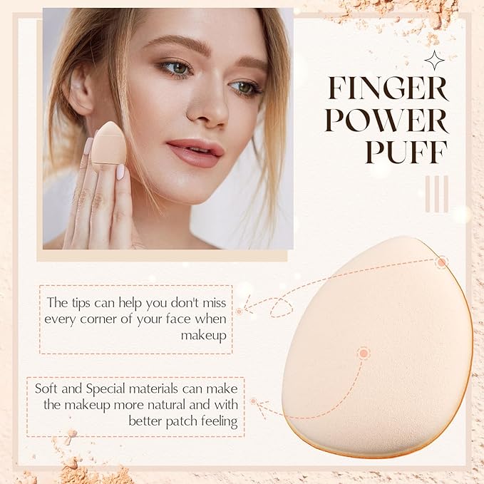 Gerrii 72 Pcs Finger Powder Puff Mini Makeup Sponge Soft Beauty Makeup Blender Puff for Foundation, Face Powder, Under Eye Setting, Concealer, Repair Cream, Cosmetic Tool (Skin Color)