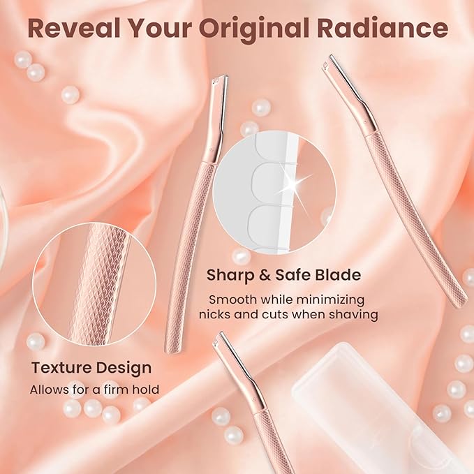 Face Razor for Women, Dermaplane Razor for Women Face Metal for Arm Armpit Leg Peach fuzz (A1-Rose Gold (12 replaced blades))