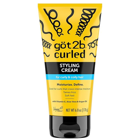 Got2B Curled Styling Cream, 6 Fl Oz, Curl Defining & Moisturizing Hair Cream for Coily & Curly Hair, Provides Frizz Control & Soft Feel for Type 3-4 Curls, Made with Vitamin E, Aloe Vera & Argan Oil