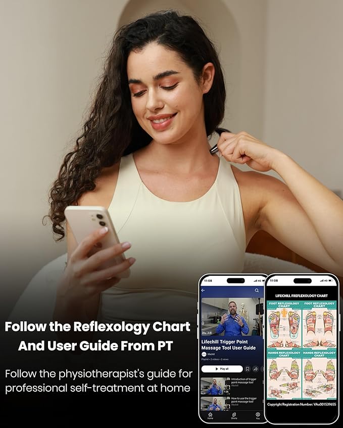 lifechill Trigger Point Massage Tool for Deep Tissue Pain Relief, Gua Sha & Muscle Scraper Tool for Full Body, Thumb Saver Acupressure Tool Relieve Plantar Fasciitis, Black