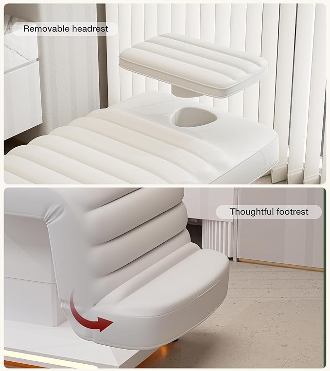 Paddie Professional Fully Electric Spa Chair, 3 Motor Esthetician Spa Bed with LED Light, Motorized Height & Angle Adjustable for Facial & Medical, 550lbs Capacity, White