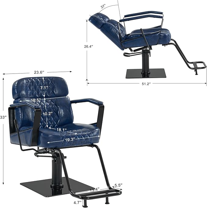 BarberPub Classic Barber Chair, 440Lbs Hydraulic Pump Manual Recliner Salon Chair for Hair Stylist, Home&Beauty Salon, Barbershop, Salon&Spa Equipment 3068 (Blue)