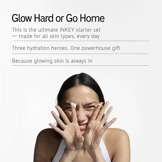 The INKEY List Glow Hard or Go Home Gift Set, Includes 2 Cleansing Pads, Hydrating Cream-to-Milk Cleanser + Hyaluronic Acid Serum + Omega Water Cream, Skincare Trio for Glowing Skin, Perfect Gift