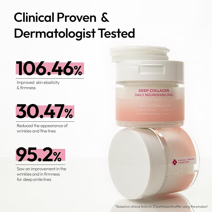 FreeGo Deep Collagen Daily Nourishing Pad (100 Pads), K-Beauty Facial Toner Pads for Dull and Coarse Skin, Instant Bouncy Skin Firming