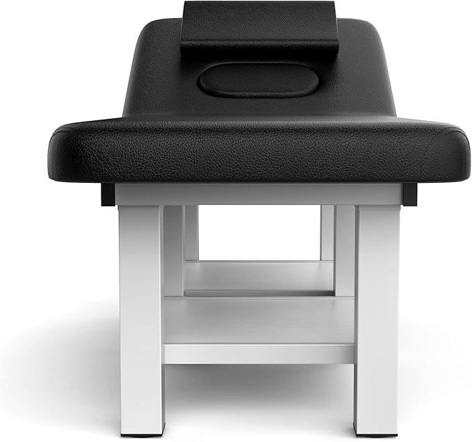 pouseayar Metal Frame Wide Stationary Massage Table for Treatment Table Physical Therapy Table Spa Facial Bed, PU Leather 31.5'' Wide 75'' Long Heavy Duty Professional Stationary Massage Bed - Black