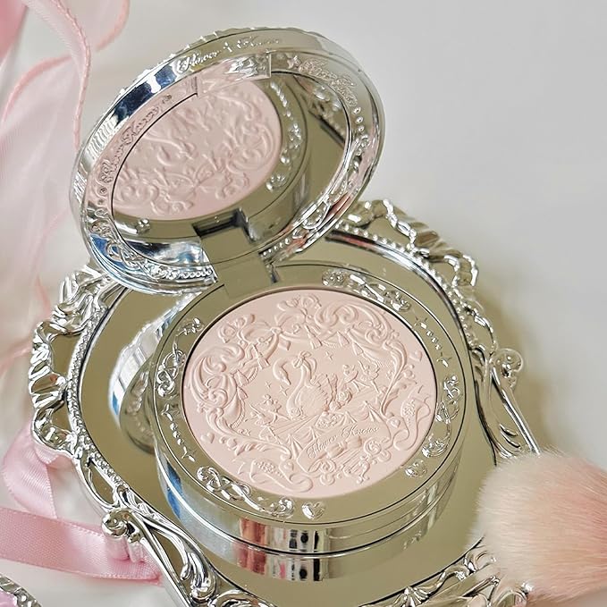 Flower Knows Swan Ballet Embossed Blush,Translucent Matte Finish,Buildable & Blendable Powder Blush for cheeks,Pressed Setting Powder,Natural Flush for All Skin Tones(01 Niveous Swan,5g)