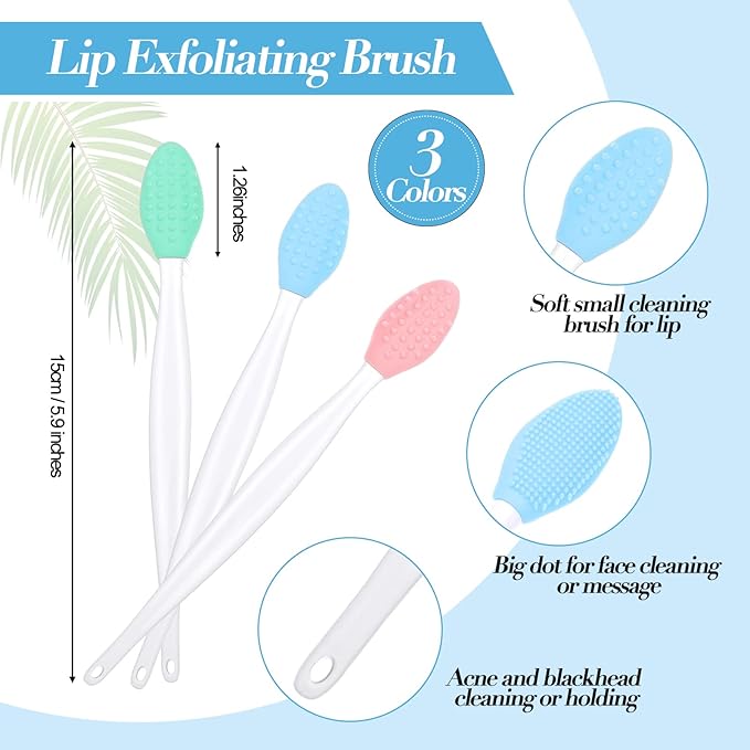 3 Pieces Silicone Face Scrubber, exfoliating Brush, Handheld Silicone Facial Cleansing Brush with 3 Pcs Double Sided Lip Scrub Tools for Face Skincare(Fresh)