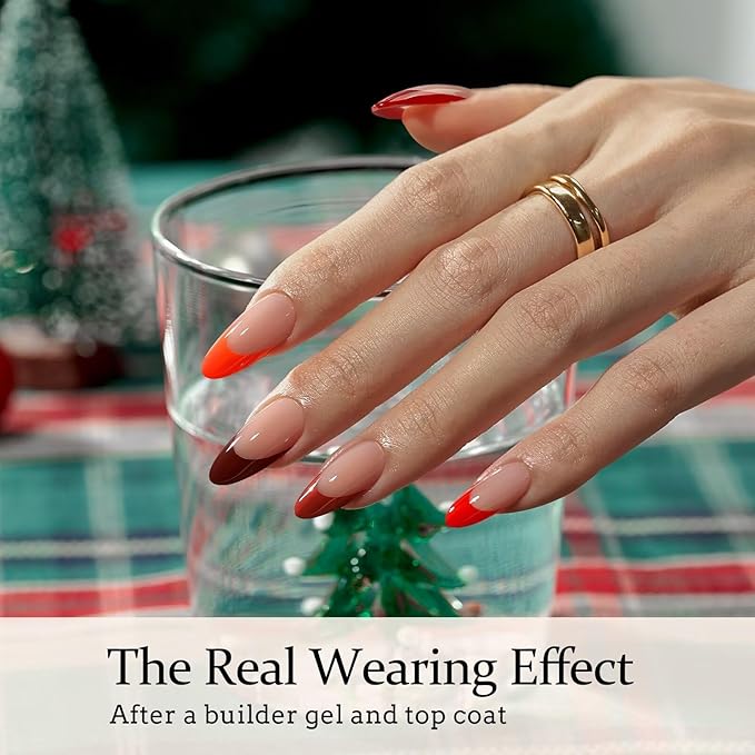 BTArtboxnails XCOATTIPS Red French Tip Press on Nails - Red French Tip Nails Almond, Christmas Press on Nails Medium, Soak Off Soft Gel Nail Extension 150Pcs