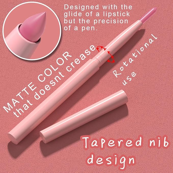 Kaely Matte Velvet Lip Liner Pencils Retractable for Shaping & Sculpting Lips, Pink Lip Pencils for Women Long Lasting Waterproof Rich Lip Colors Liner Crayon Lipstick delineador de labios 09