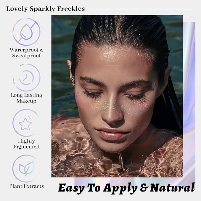 8Pcs Chameleon Glitter Freckles Face Tattoo, Holographic Multichrome Waterproof Face Glitter Speckles Patches, Long Lasting Temporary Tattoos Sticker Makeup for Festive Rave Accessories01