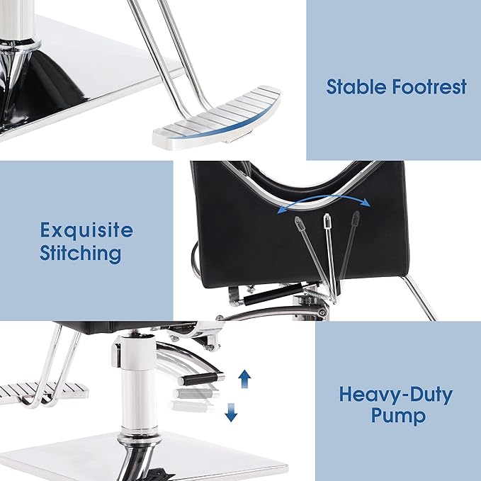 BarberPub Classic Recliner Leathern Barber Chair Heavy Duty Hair Spa Salon Styling Beauty Equipment 3126 (Black)