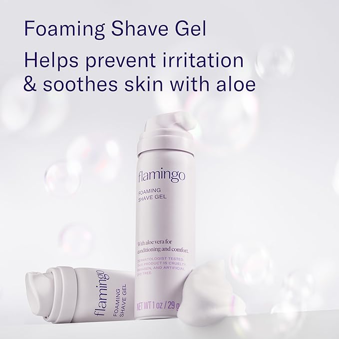 Flamingo Travel Razor Kit for Women – Body & Pubic Razor – Mini Handle, 2 Blade Refills, 2 Travel Size Foaming Shave Gels & Vented Travel Case – Perfect Stocking Stuffer